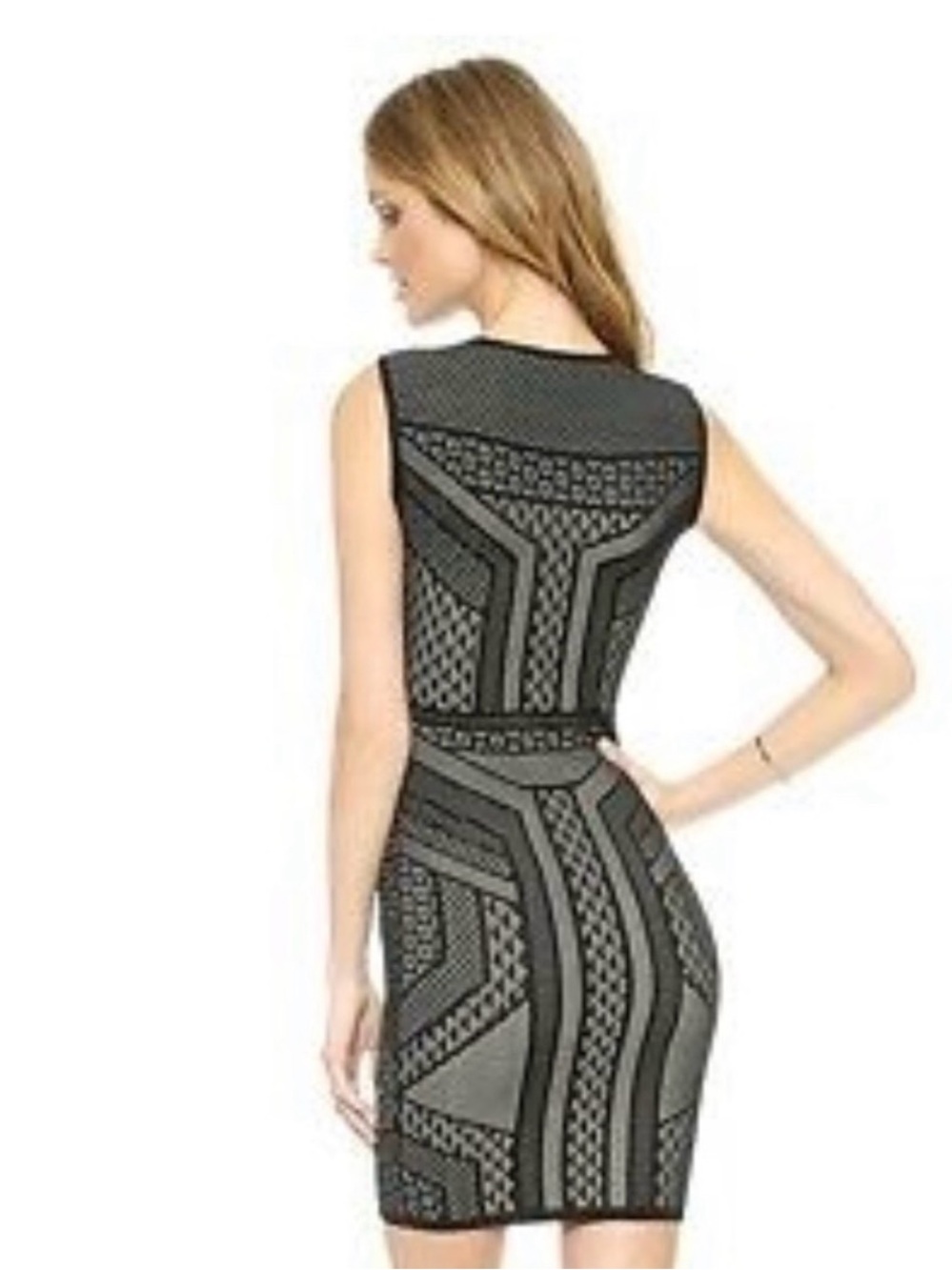BCBGMaxAzria Black & Gray Geo-Patterned Bodycon Mini Dress